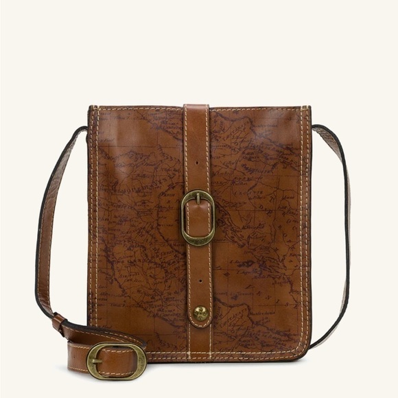 Patricia Nash Handbags - Patricia Nash Venezia Pouch Bag Signature Map Print Brown Leather